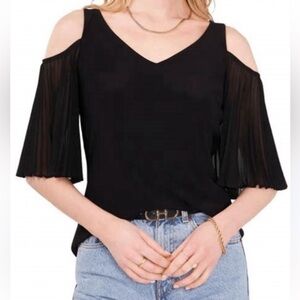 Vince Camuto Black Pleated 3/4 Pleated Sleeve Blouse Plus Size